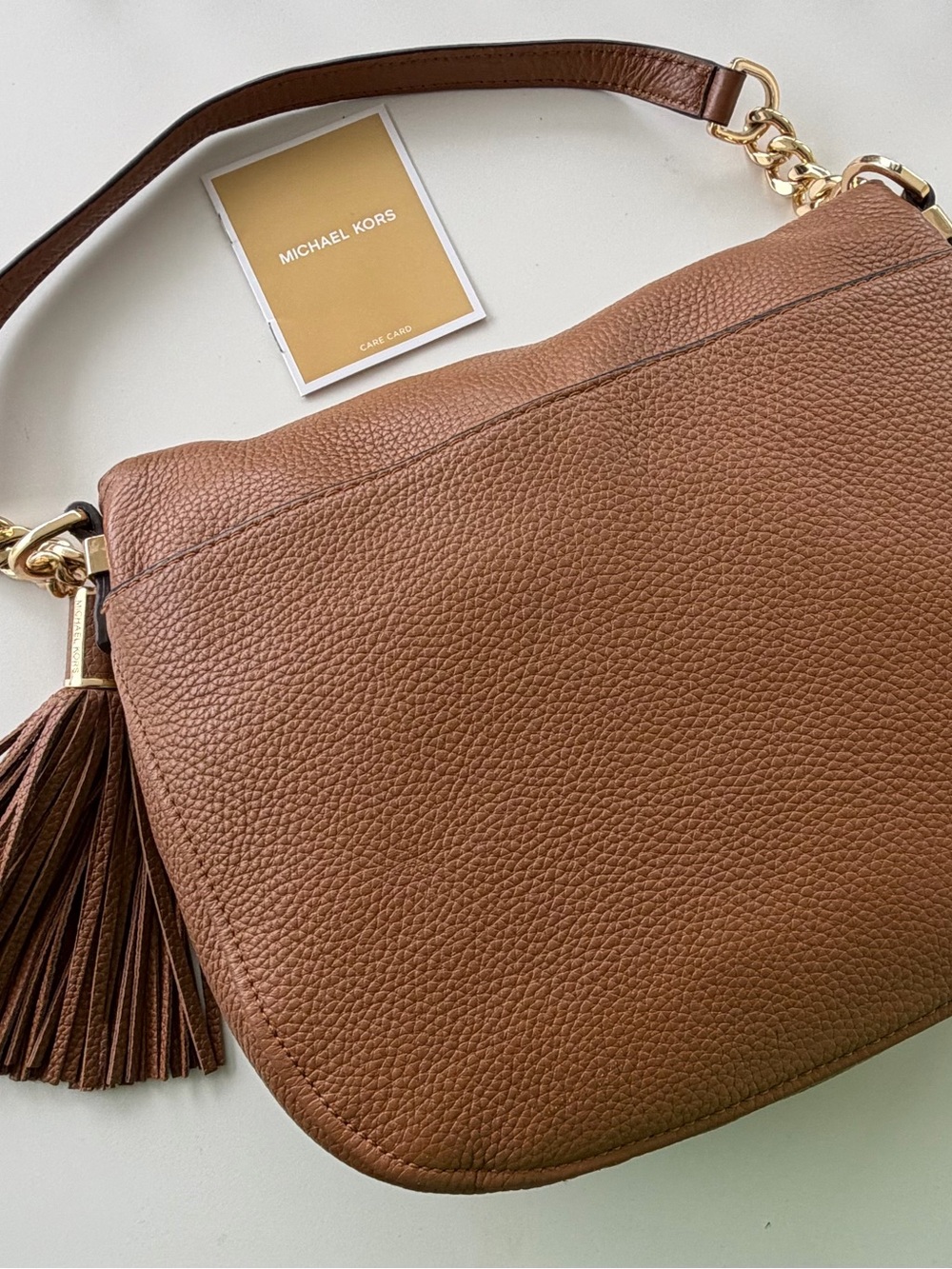 Michael Kors Camel Brown Pebbled Leather Bedford Crossbody Handbag -Tassel/Strap - Picture 4 of 16